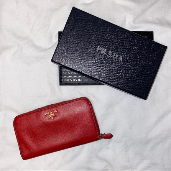 AUTHENTIC Prada Saffiano Leather Wallet Red - Picture 1 of 7